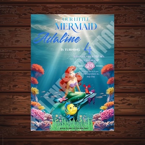 Princess Ariel Birthday invitation, Girl editable invite template, Our little mermaid party, little mermaid printable instant download
