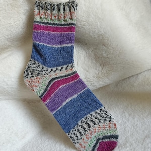 Socks hand-knitted with stripe design size 41-42 women men, wool socks, house socks warm handmade knitted slippers warm feet