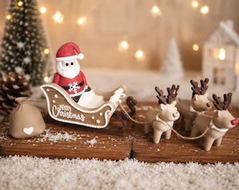 Santa Claus with sleigh and reindeer | Christmas decorations | Reindeer decorations | Advent window decorations | 3D print