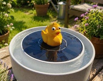 Cuenco para fuente solar de jardín o balcón | Cuenco decorativo con borde de piedra | Compatible con fuentes solares de 16 cm | Pato opcional