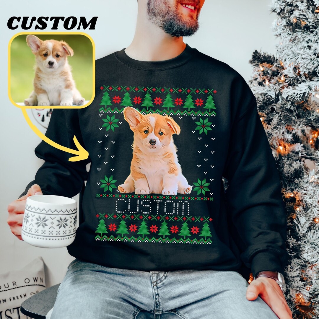 Custom Dog Photo Sweater Personalized Ugly Christmas Sweater Etsy