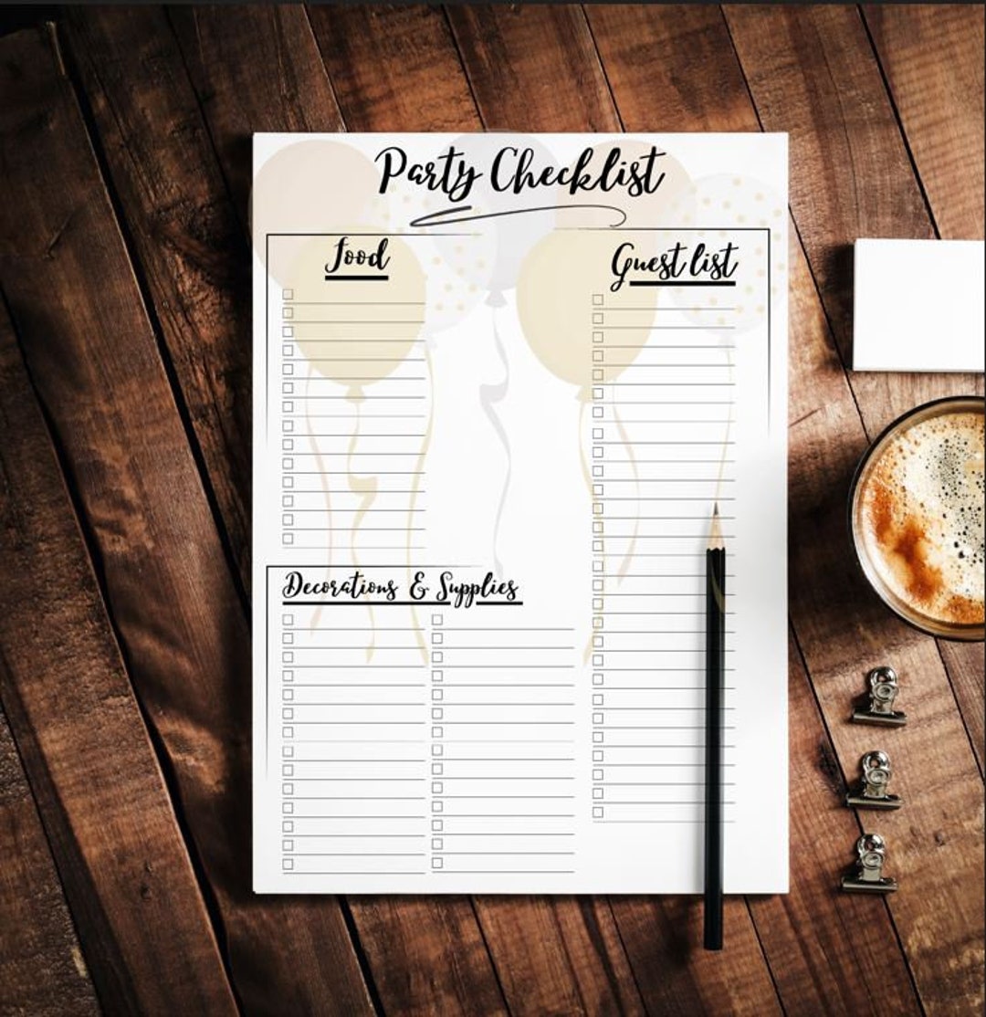 Party Checklist PDF Instant Download, Party Planning, Party, Checklist ...