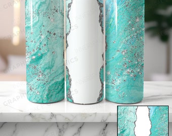 Sublimacja na kubek z turkusowym agatem i srebrnym brokatem (plik PNG)