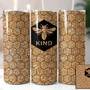 SEAMLESS Bee Kind 20 Unzen Skinny Tumbler Sublimation Design PNG-Datei digitaler Download, Gold Glitter Girl Boss Tumble PNG, Boss Babe Tumbler