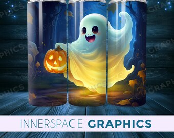 Niedliches Halloween-Geist Tumbler Design, gruseliger Kürbis PNG (digitaler Download)