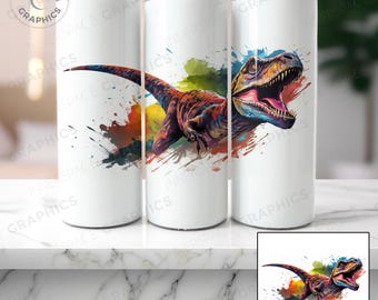 Akwarela z welociraptorem w kształcie kubka: Dinozaur PNG (pobranie cyfrowe)