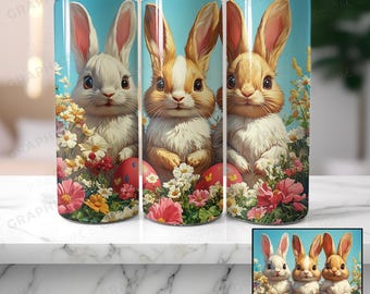 Opakowanie na kubek z wielkanocnym króliczkiem: bezszwowy wzór w stylu vintage z królikami (plik PNG do pobrania)