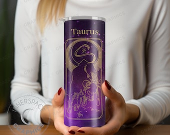Taurus Zodiac Tumbler Sublimation Design, Purple Star (PNG Digital Download)