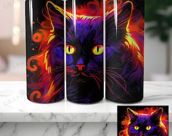 Schwarze Katzen-Halloween-Becher-Sublimations-Design (PNG Digital Download)