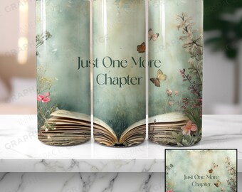 Książka Cottage Core Book Tumbler: Jeszcze tylko jeden rozdział, motyw kwiatowy (plik PNG do pobrania)