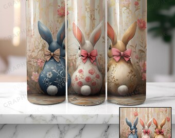 Papier do pakowania na kubek z motywem wielkanocnych królików: bezszwowa, cienka folia, 20 uncji (PNG do pobrania w wersji cyfrowej)