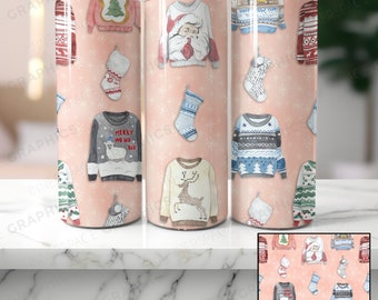 Świąteczny sweterek do owijania kubków, wzór z różowozłotej folii (do pobrania cyfrowego)