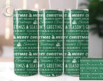 Christmas Tumbler Sublimation Design, Green Holiday Greetings (Digital Download)