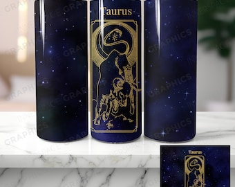 Taurus Zodiac Tumbler Sublimation Design, Dark Blue Star (PNG Digital Download)