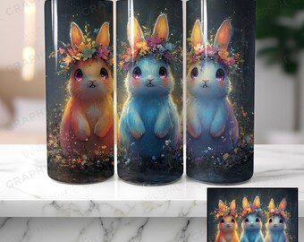 Wianek z kwiatów w kształcie zajączka wielkanocnego, kubek 20 uncji, sublimacja (pobieranie cyfrowe PNG)