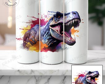 Akwarela: Tyrannosaurus Rex Tumbler Design: 20oz Skinny Tumbler PNG (pobranie cyfrowe)