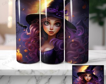 Cute Halloween Witch 20oz Tumbler Sublimation Design (Digital Download)