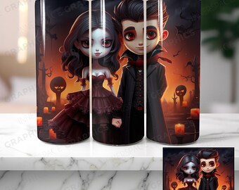 Vampire Wedding Couple 20oz Skinny Tumbler Sublimation Design PNG File Digital Download, Spooky Tumbler