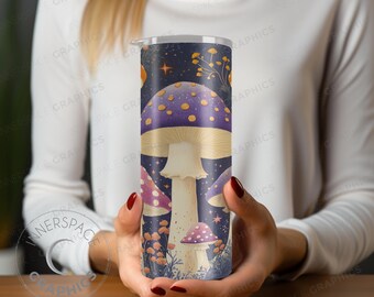 Wzór sublimacji na kubku z grzybami: fioletowo-różowy kwiatowy PNG (pobranie cyfrowe)