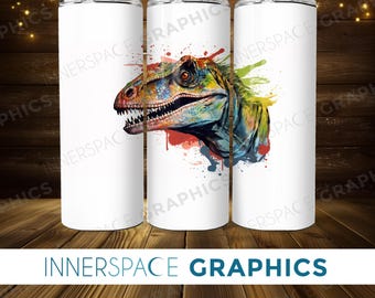 Akwarela z motywem dinozaura Dilophosaurus w kubku 20 uncji, wykonana metodą sublimacji (pobranie cyfrowe)