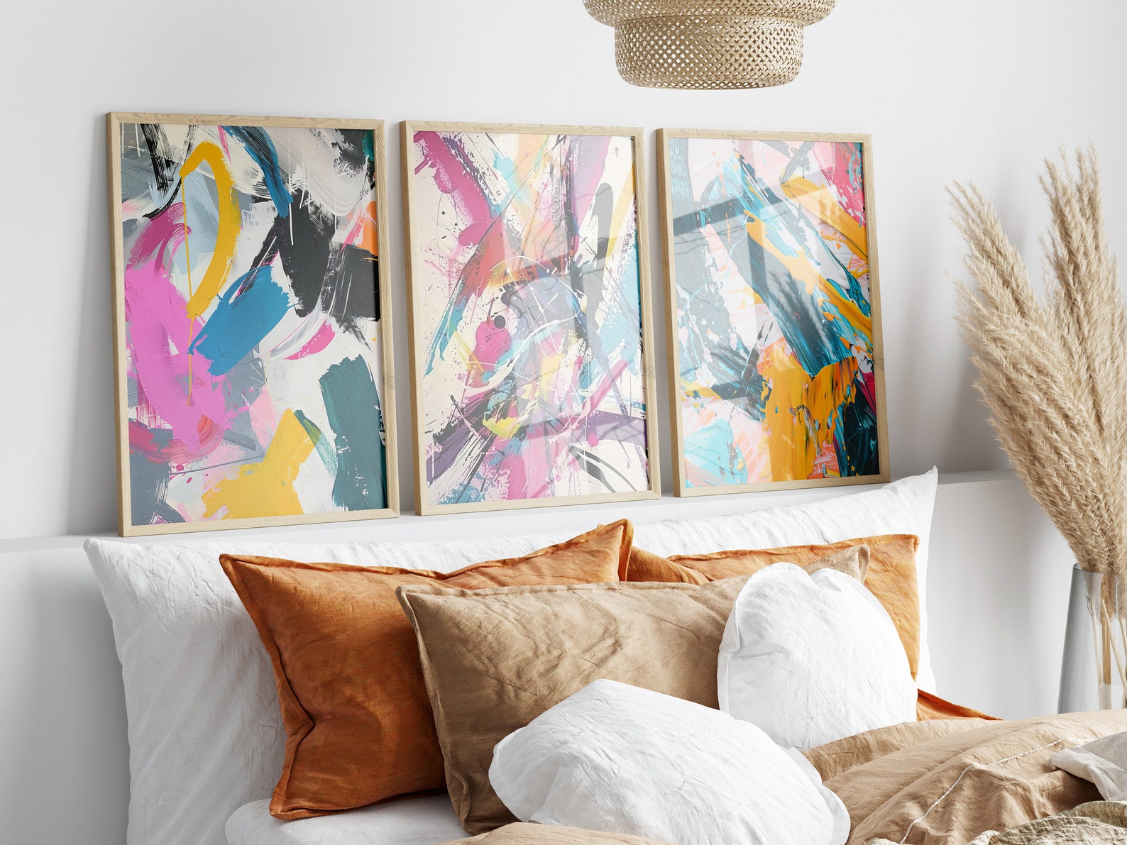 Dynamic Abstract Expressionism Wall Art Set of 3,abstract Bedroom Print ... - Abstract Expressionist Wall Art