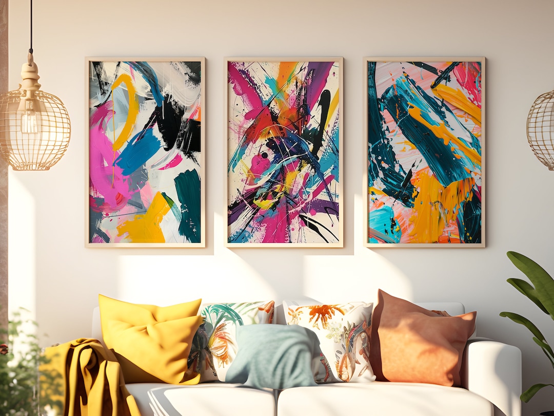 Dynamic Abstract Expressionism Wall Art Set of 3,abstract Bedroom Print ...
