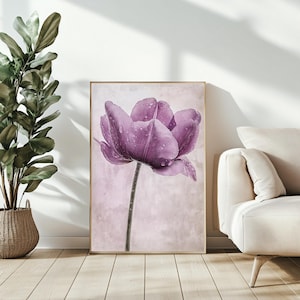 Purple Tulip Wall Art Botanical Poster - Floral Art Print - Modern Violet Tulip Print - Botanical Wall Decor Poster - Digital Download