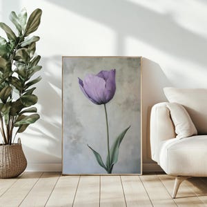 Purple Tulip Minimalist Wall Art - Botanical Floral Digital Download - Purple Tulip Botanical Wall Art Decor - Gift for Her - Dopamine Decor