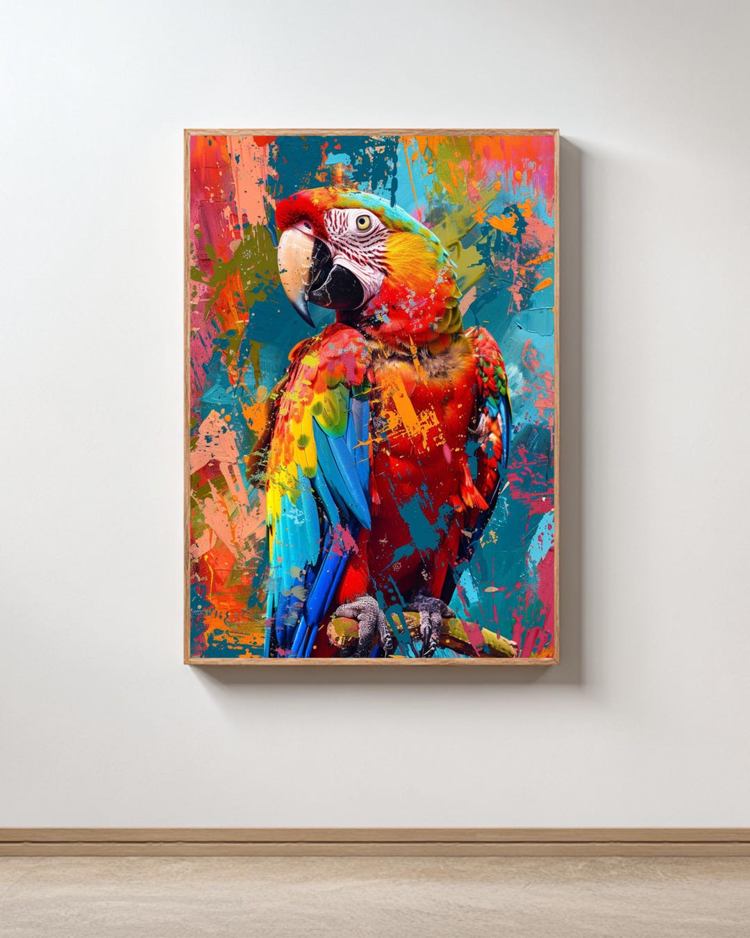 Vibrant Parrot Art Print: Modern Abstract Feather Decor (digital ...