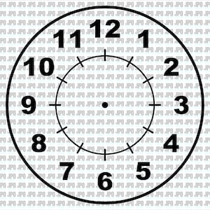 May include: A monochrome clock face featuring the numbers 1 to 12. The clock has a circular design with tick marks. The background is a repeating pattern of the letters "JPO".