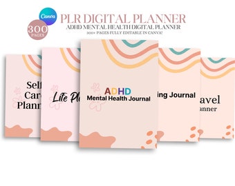 PLR ADHD Digital Planner, Templates, Editable in Canva, Undated, Canva Templates Editable Canva, Master Resell Rights, Planner Templates