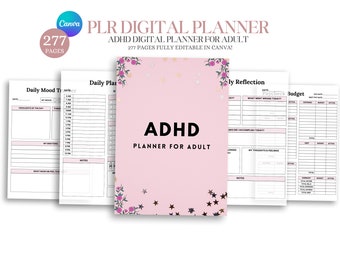PLR ADHD Digital Planner for adult, Templates, Editable Canva Planner Template, Undated Digital Template, Good notes, ADHD Planner to resell