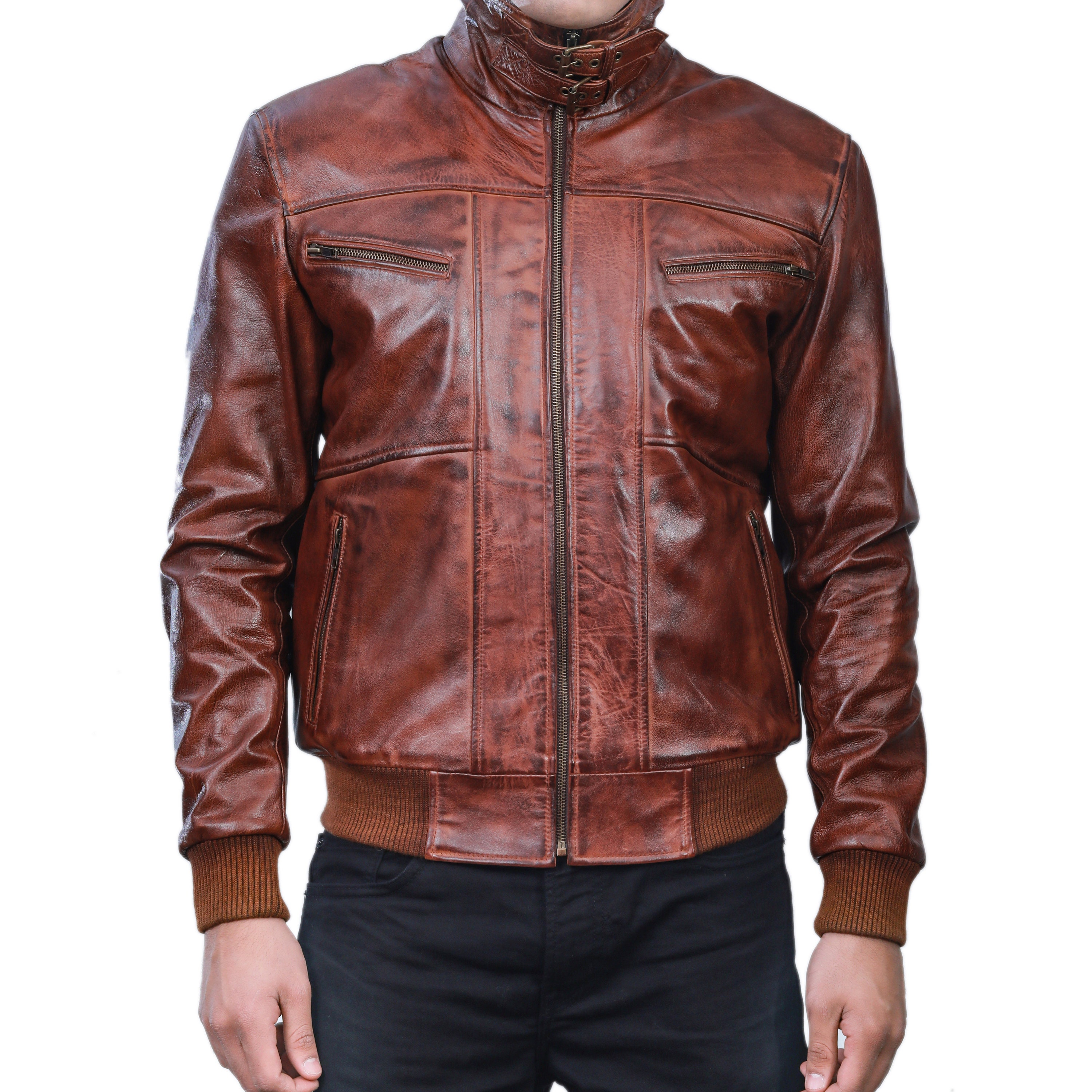 Lusso Men's Two-Tone Leather Bomber Jacket with Zip Front main image 0