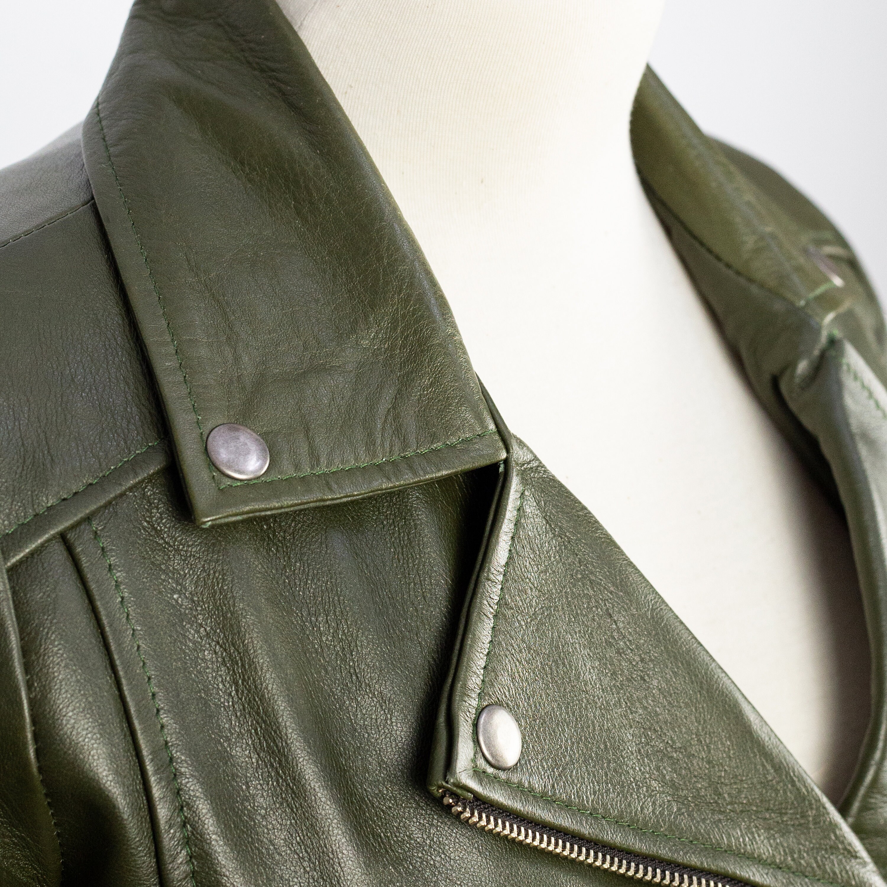 Green Crop Top Leather Jacket, Green Biker Jacket, Motorcycle Jacket, Leather Outerwear, Cropped