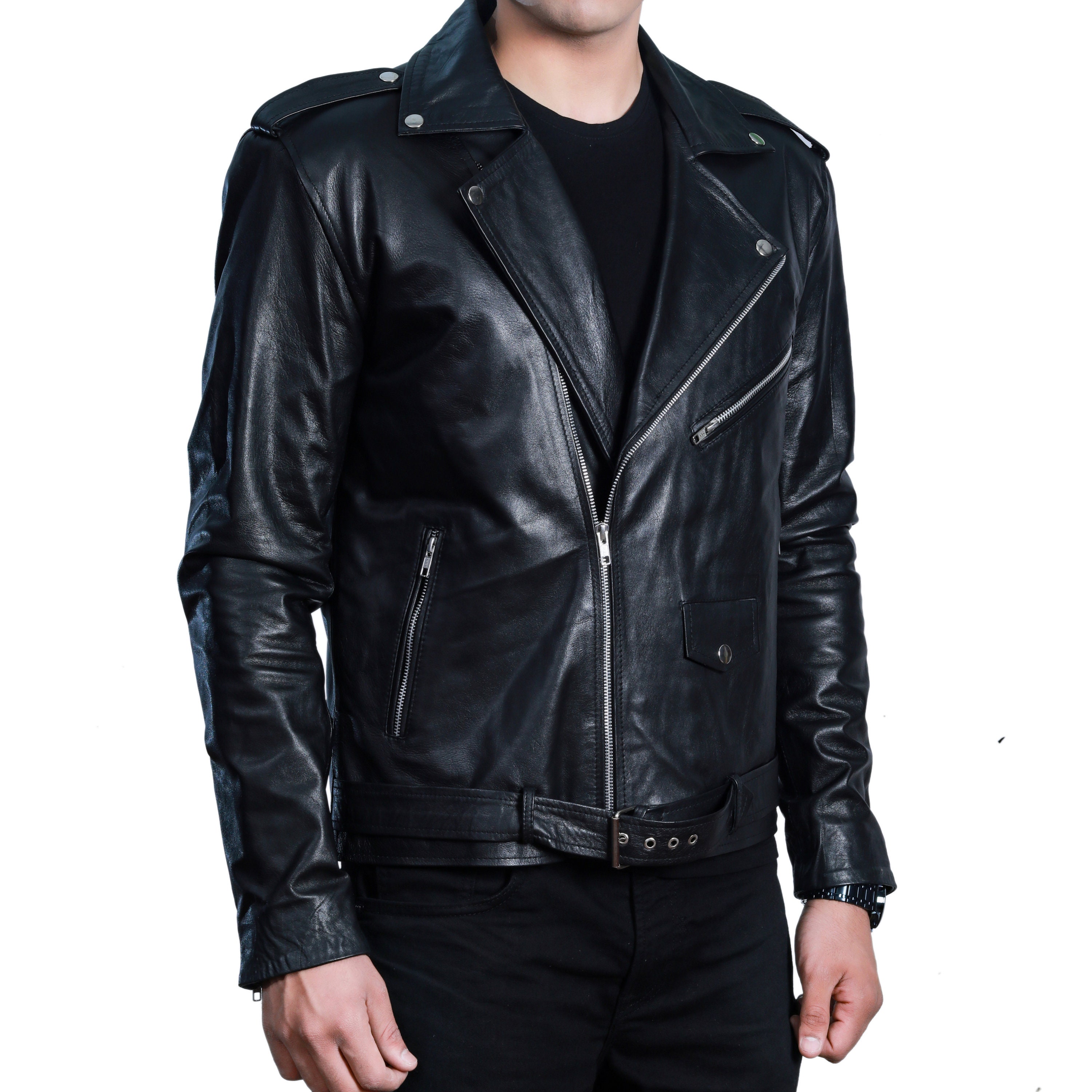 Black Lamb Leather Jacket, Black Leather Motorbike Jacket, Mens Leather ...