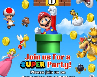 Super Mario Bros Custom Birthday Invitation