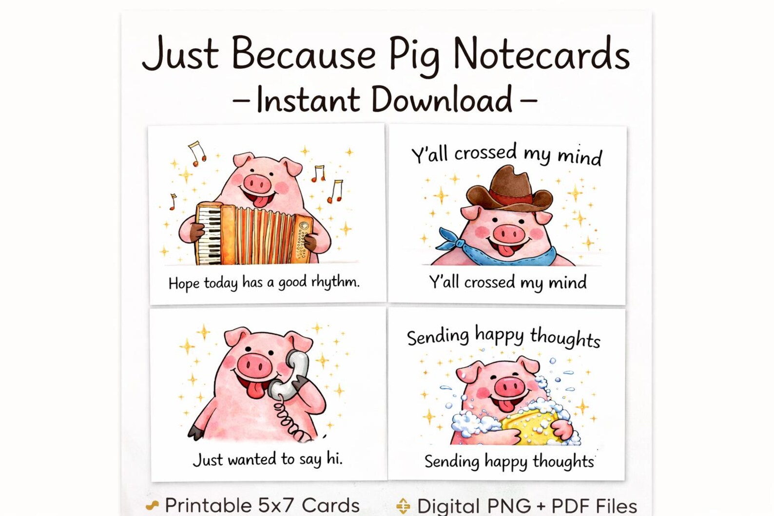 Printable Pig Notecard Set | 5x7 Instant Download | Just Because Cards ...
