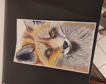 Print du renard réaliste aux crayons