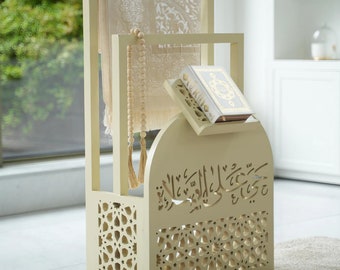 OFNESS - Beige opbergeenheid - Ontworpen voor gebedsmat, Koran en rozenkrans - Dubbel opbergsysteem - Elegant ontwerp (Beige)