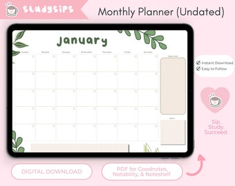 Planificador mensual (Plantilla Goodnotes, Planificador mensual sin fecha, Planificador digital mensual, Página del planificador mensual) / hecho por estudios