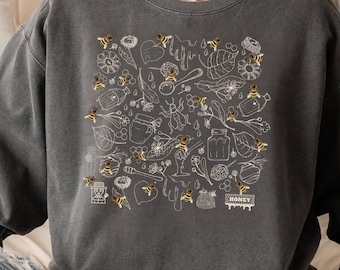 Comfort Colors Vintage Bee Botanical Sweatshirt, Honeycomb Doodle, Honey Bees, Bee Lovers, Bumblebees