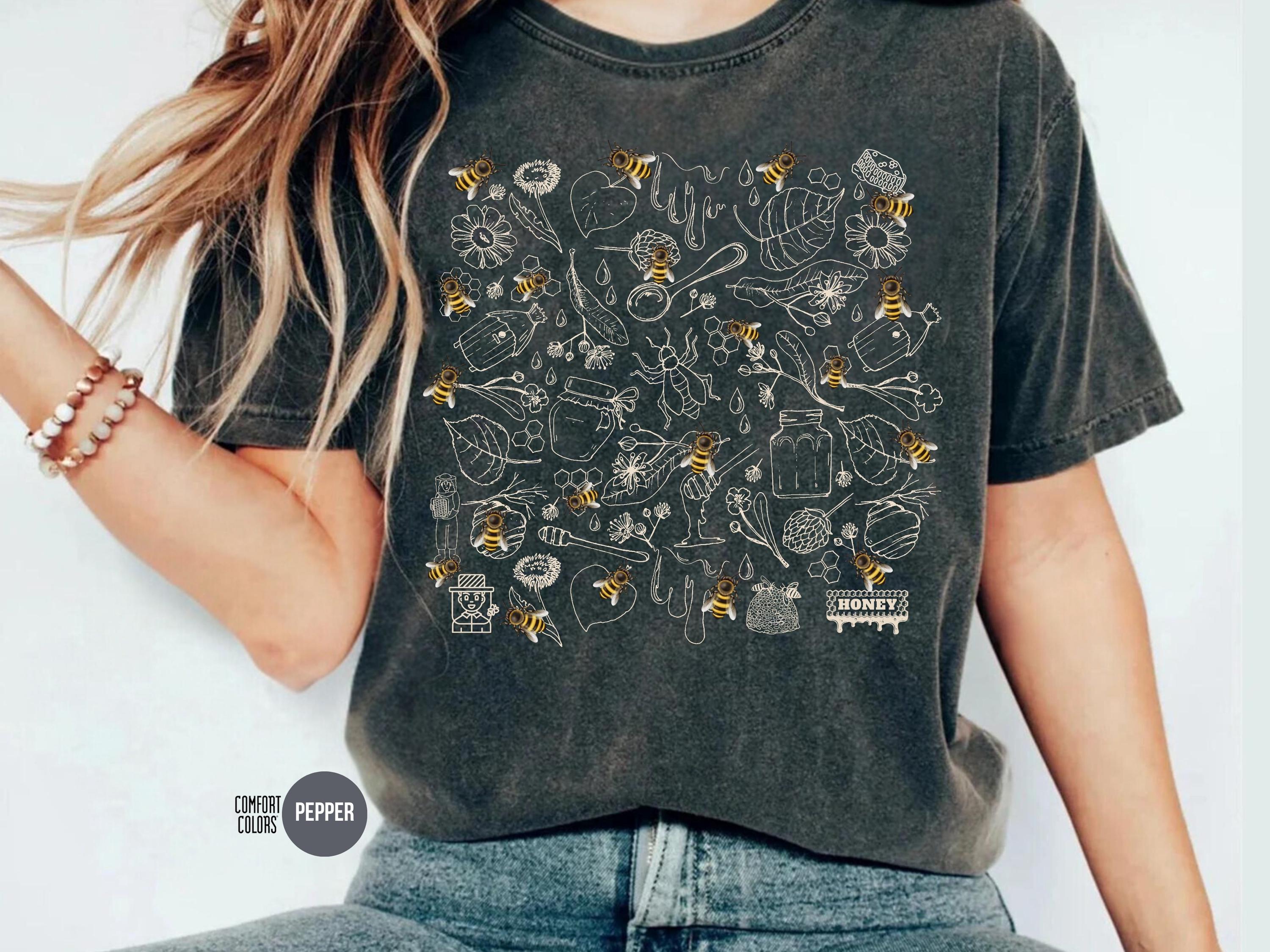 Vintage Bee Botanical T-shirt, Honeycomb Doodle Shirt
