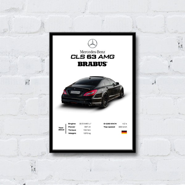 Mercedes-benz CLS 63 amg poster Voiture de sport, Super voiture, œuvre d'art mural, Décoration murale, Poster mural, Poster de voiture