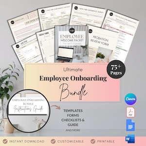 Employee Onboarding Bundle 75+ Pages HR Customizable Templates Job Offer Letter First 90 Days New Hire Checklist Welcome Packet Probation