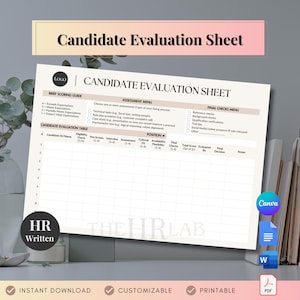 Candidate Evaluation Sheet: Customizable Interview Assessment Template (Digital Download)