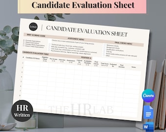 Candidate Evaluation Sheet: Customizable Interview Assessment Template (Digital Download)