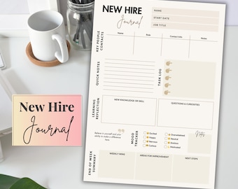 New Hire Journal Reflection Task Log Mood Tracker New Employee Onboarding First Day Editable HR Template Welcome Pack Printable New Job Gift
