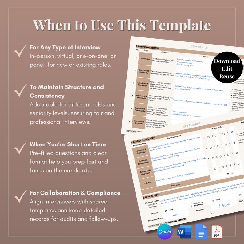Interview Questions Template: Customizable Hiring Manager Form (digital ...