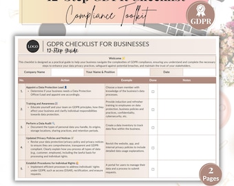 GDPR Compliance Checklist for SMEs: Data Protection Audit (Digital Download)