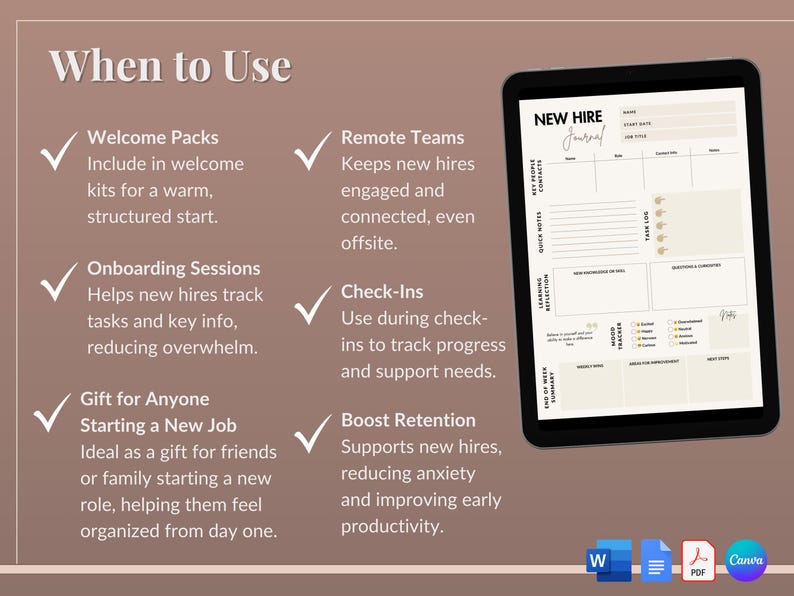 New Hire Journal: Employee Onboarding Template (printable, Editable) - Etsy